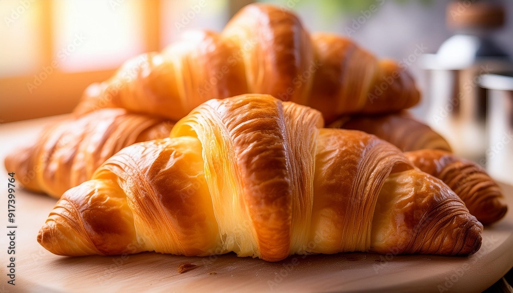 Wall mural a mouthwatering still life arrangement of freshly baked croissants their flaky layers and buttery ar