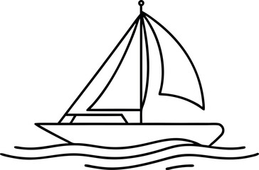 Minimalist Outline of a Sailboat on Waves