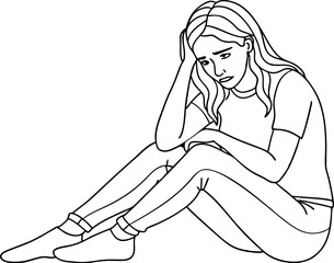 Sad Woman Sitting on Floor Illustrating Depression