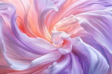 Abstract petals of a flower in shades of pink and lavender, forming a delicate, swirling pattern, soft and gentle, capturing the beauty and fragility of nature.