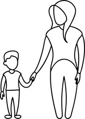 Minimalist Line Drawing of Mother and Child Holding Hands