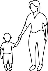 Outline of Mother and Child Holding Hands Illustration