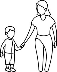 Outline Drawing of Mother Holding Child's Hand