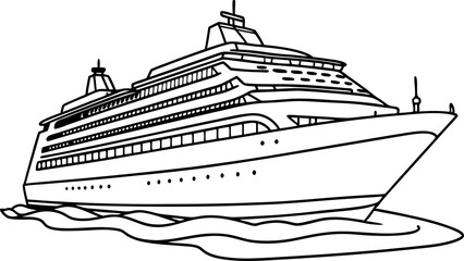 Black And White Illustration of a Cruise Ship on the Ocean