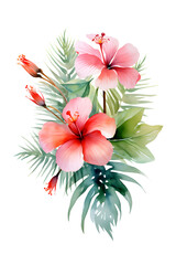 Obraz premium bouquet of tropical flowers, watercolor composition, clipart isolated, card or invitation element
