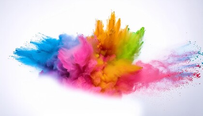 multicolor powder explosion on white background colored cloud colorful dust explode paint holi