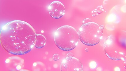 Dreamy Scene of Shiny Bubbles on a Pink Background