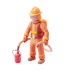 3D Render Firefighter Holding Fire Extinguisher Transparent Background Fire Safety Illustration PNG