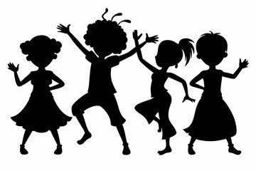 Black Set of consistent children dancing Bollywood Fitness silhouette vector illustration (