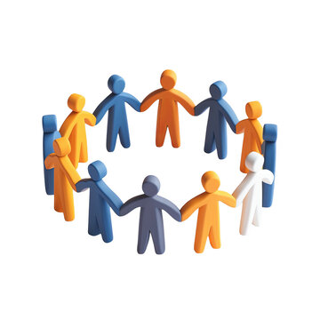 Diverse 3D People Holding Hands in a Circle: Teamwork, Unity, and Collaboration Concept Illustration on Transparent Background PNG Format for Design Projects