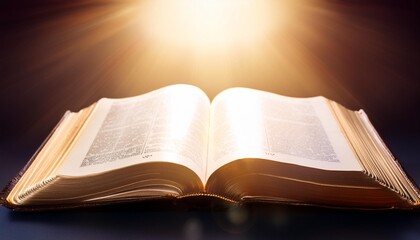 open bible with a light shining on it