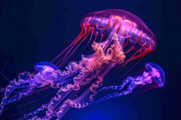 In pink and orange color, small flying woman-jellyfish on transparent background. Generative AI.. Beautiful simple AI generated image in 4K, unique.