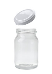 Lid in air over jar isolated on white