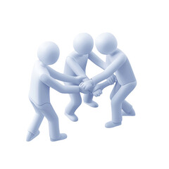 3D Cartoon Businesspeople Joining Hands In Unity And Teamwork On Black Background PNG Illustration.