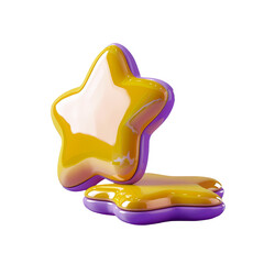 Fototapeta premium Two Shiny Yellow and Purple Cartoon Star Shaped Pillows Isolated on a Black Background 3d Illustration PNG Transparent Background