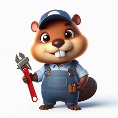 Fototapeta premium Cute beaver Mechanic Cartoon character , 3d Generative aI