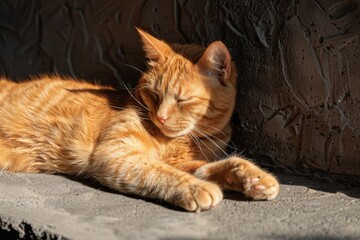 A red cat arching its back. Cat pose. Warm-up.. Beautiful simple AI generated image in 4K, unique.