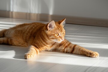A red cat lies in a cardboard box. Close-up. Beautiful simple AI generated image in 4K, unique.