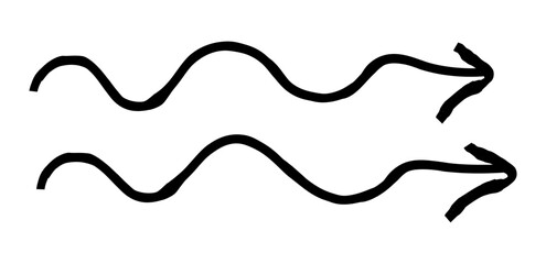 Hand drawn simple arrow drawn with wax crayon, chalk or charcoal. Uneven dry texture for underlining highlighting. Pencil drawn lines, strikethrough, grungy vector isolated on white.