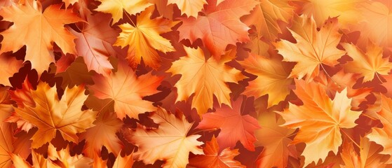 Beautiful orange and yellow autumn leaves banner background. fallen maple leaves