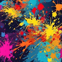 Abstract pattern with ink splashes on black. Splash of colorful paints.