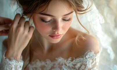 Elegant Bride in White Lace with Soft Pastel Tones