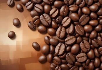 Obraz premium Close-up of roasted coffee beans, with their rich brown color and textured surfaces filling the frame