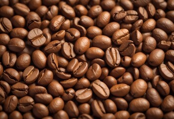 Fototapeta premium Close-up of roasted coffee beans, with their rich brown color and textured surfaces filling the frame