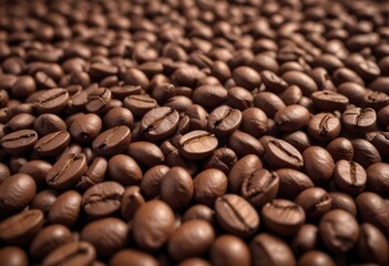 Obraz premium Close-up of roasted coffee beans, with their rich brown color and textured surfaces filling the frame