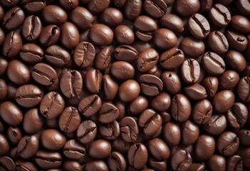 Fototapeta premium Close-up of roasted coffee beans, with their rich brown color and textured surfaces filling the frame