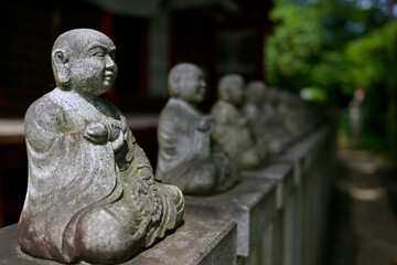 A row of Buddha statues near Takao Yakuoin Temple
