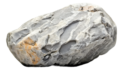 Natural gray rock with interesting texture and patterns positioned, cut out - stock png.