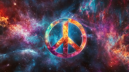 Colorful cosmic peace sign in space, galaxy