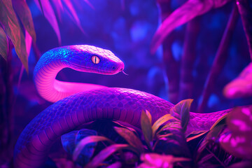 Neon slithering through neon glowing jungle