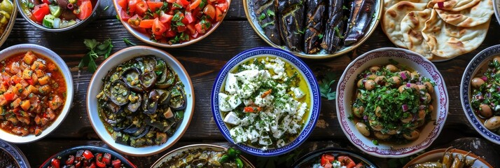 Appetizer Spread of Traditional Turkish and Greek Cuisine Grilled Eggplant Salad Anamur Salad Baba Ghanoush Pasha Appetizer Harissa and Purslane Salad