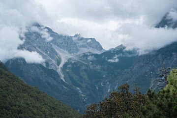 Close up Jade Dragon Snow Mountain. Jade Dragon Snow Mountain is a mountain near Lijiang, in Yunnan province, southwestern China.
