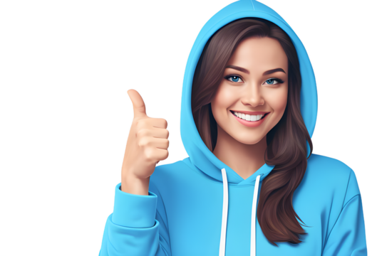 Happy Young Woman in Blue Hoodie Showing Thumbs-Up - AI Generated Transparent PNG