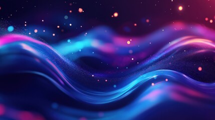 Abstract Blue and Pink Wavy Background with Glitter and Bokeh Lights