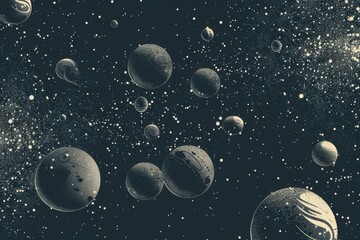 Polygons and intricated lines on a sinthwave universe background - Generative AI image. Beautiful simple AI generated image in 4K, unique.