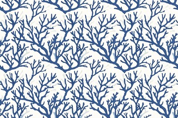 Obraz premium Blue and white coral pattern with modern, minimalist design for serene coastal vibe