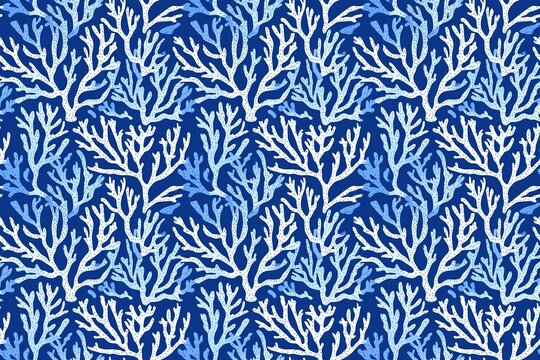Abstract coral pattern in calming blues, embodying a serene coastal vibe