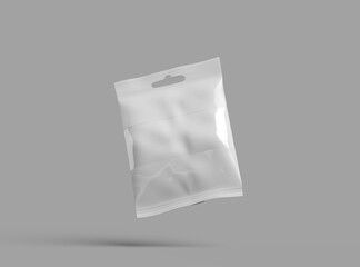 Render of resealable zip-lock bag with window and hanging hole on light background