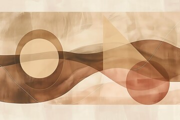 An abstract design of intersecting lines and circles in muted earth tones, creating a balanced, harmonious composition. The simplicity evokes a sense of order and calm.