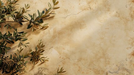 Olive branches on a beige wall