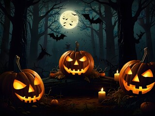 halloween background with pumpkin and bats
