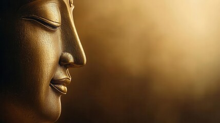 Sacred Golden Buddha in deep contemplation, bathed in a luminous, flowing golden light