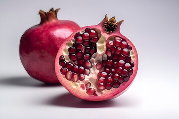 Vibrant Red Pomegranate Slice Against Clean White Canvas