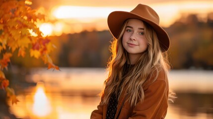 Fall photoshoot, scenic setting, vibrant colors, joyful scenes