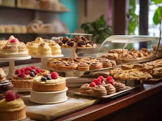 Fototapeta premium A close up of a cupcake frosted with a swirl of orange icing dusted with powdered sugar and displayed on a wooden tray.
