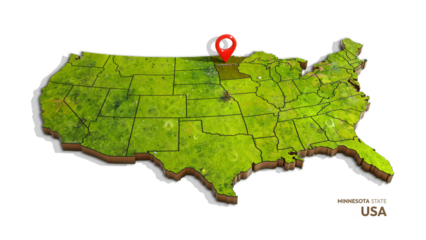 3D rendering of united states map highlighting Minnesota state isolated on transparent background
